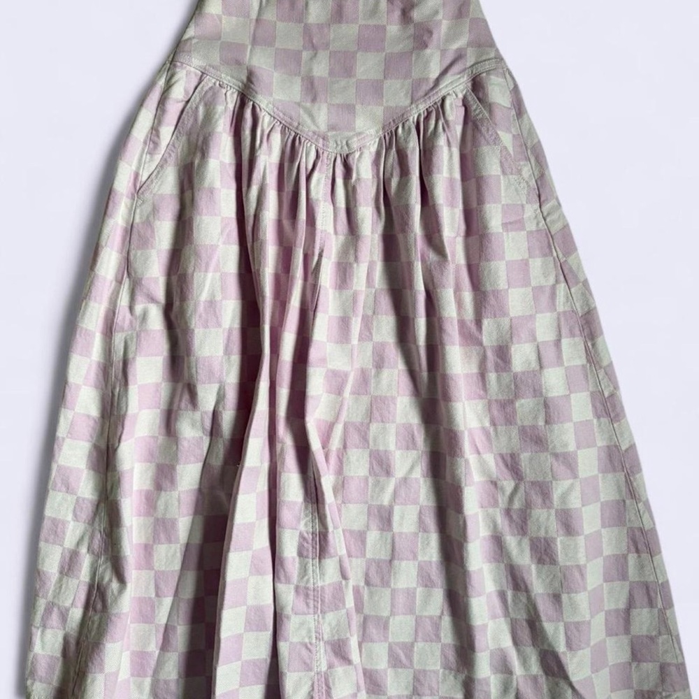 Gorman Pink and Cream Checkered A-Line Midi Skirt